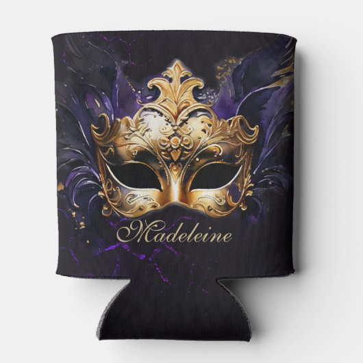 Masquerade Mask Gold Purple Dramatic Name Keepsake 缶クーラー (裏面)