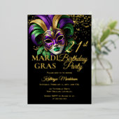 Masquerade Mask Mardi Gras 21st Birthday Party 箔招待状 (立ち正面)