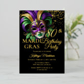 Masquerade Mask Mardi Gras 80th Birthday Party 箔招待状 (立ち正面)