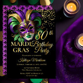 Masquerade Mask Mardi Gras 80th Birthday Party 箔招待状