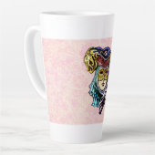 Masquerade Mask on Dusty Pink Brocade Pattern カフェラテマグ (左アングル)