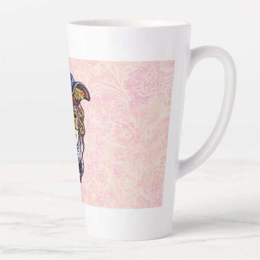  Masquerade Mask on Dusty Pink Brocade Pattern カフェラテマグ (右)