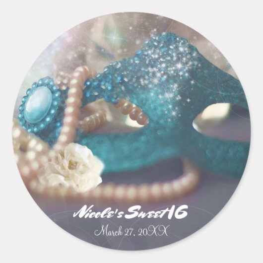 Masquerade Mask & Pearls Rainbow Party ラウンドシール (正面)