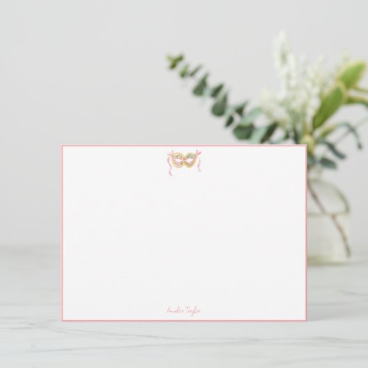 Masquerade Mask Pink Personalized Stationery ノートカード (スタンド正面)