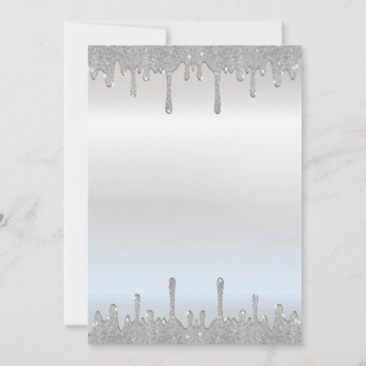 Masquerade Masque Glitter Drips Silver Quinceanera 招待状 (裏面)