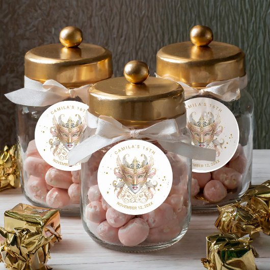 Masquerade Motif Sweet 16バラ金ゴールドID1032 ラウンドシール