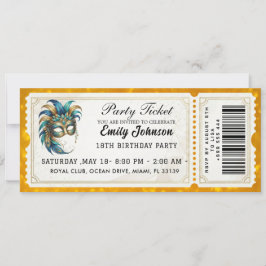 Masquerade Party Ticket Birthday Invitation Gold 招待状