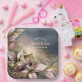 Masquerade Sweet 16バラ金ゴールドID1032 ペーパープレート (パーティー)