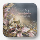 Masquerade Sweet 16バラ金ゴールドID1032 ペーパープレート (正面)