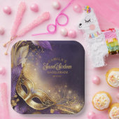 Masquerade Sweet 16パープル金ゴールドID1032 ペーパープレート (パーティー)