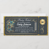 Masquerade Ticket Birthday Invitation Teal Gold 招待状 (正面)