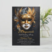 Masquerade Venetian Mask金ゴールドパープル21歳の誕生日 招待状 (スタンド正面)