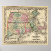 Mass, Conn, RI Map by Mitchell ポスター (正面)