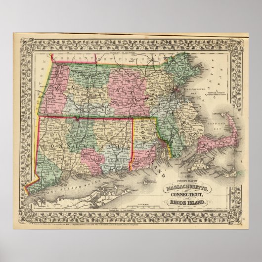 Mass, Conn, RI Map by Mitchell ポスター (正面)