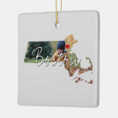 Massachusettsの州写真の挿入と町名 セラミックオーナメント (左)