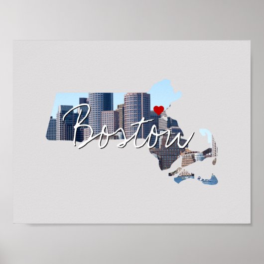 Massachusettsの州写真の挿入と町名 ポスター (正面)