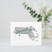 Massachusettsシェイプヴィンテージグレータイポグラフィ名 ポストカード (スタンド正面)