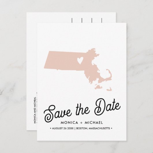 MASSACHUSETTS州宛先ウェディング任意の色 案内ポストカード (正面/裏面)