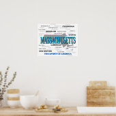 Massachusetts Cities and Towns State Pride Map ポスター (キッチン)