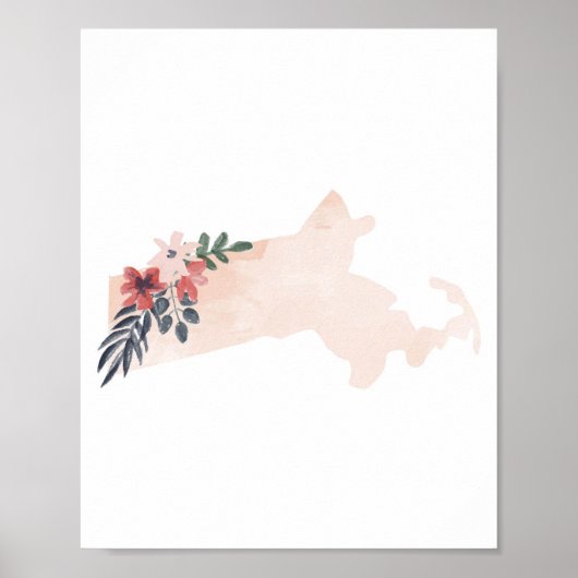 Massachusetts Floral Watercolor State ポスター (正面)