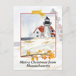 Massachusetts Light house Snowからのメリークリスマス シーズンポストカード