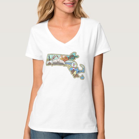 Massachusetts Map Boston Cape Cod Salem Souvenir Tシャツ (正面)