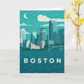 Massachusetts Night Cityscape | Boston City カード (黄色い花)