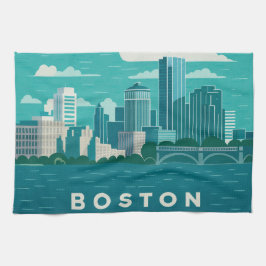 Massachusetts Night Cityscape | Boston City キッチンタオル