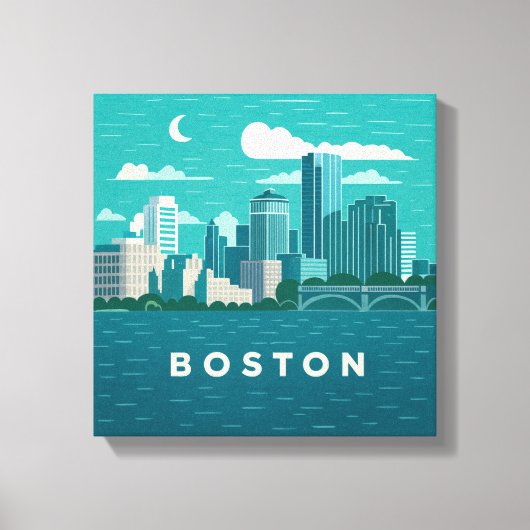 Massachusetts Night Cityscape | Boston City キャンバスプリント (正面)