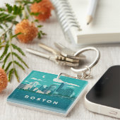 Massachusetts Night Cityscape | Boston City キーホルダー (正面右)