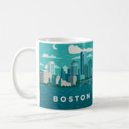 Massachusetts Night Cityscape | Boston City コーヒーマグカップ
