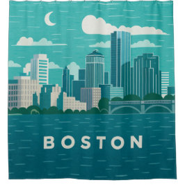 Massachusetts Night Cityscape | Boston City シャワーカーテン