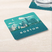 Massachusetts Night Cityscape | Boston City スクエアペーパーコースター (アングル)