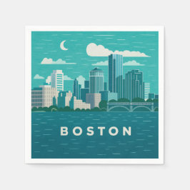 Massachusetts Night Cityscape | Boston City スタンダードカクテルナプキン