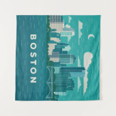 Massachusetts Night Cityscape | Boston City タペストリー (正面(横))