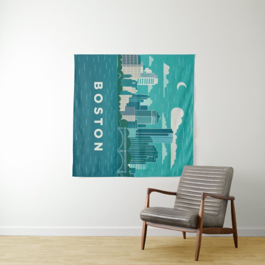 Massachusetts Night Cityscape | Boston City タペストリー (インサイチュ(横))