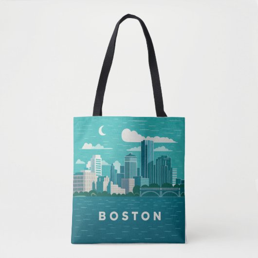 Massachusetts Night Cityscape | Boston City トートバッグ (正面)