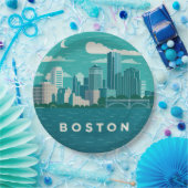 Massachusetts Night Cityscape | Boston City ペーパープレート (パーティー)