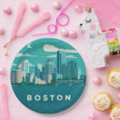 Massachusetts Night Cityscape | Boston City ペーパープレート (パーティー)