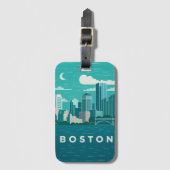 Massachusetts Night Cityscape | Boston City ラゲッジタグ (正面縦)