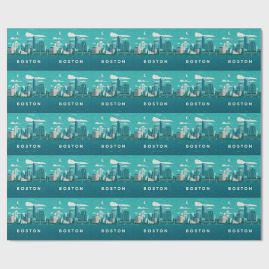 Massachusetts Night Cityscape | Boston City ラッピングペーパー (フラット)