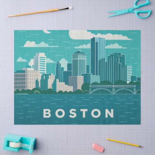 Massachusetts Night Cityscape | Boston City 薄葉紙 (クラフト)