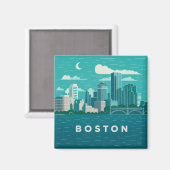 Massachusetts Night Cityscape | Boston Skyline Art マグネット (正面/裏面)