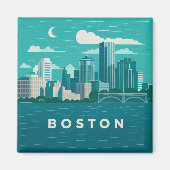 Massachusetts Night Cityscape | Boston Skyline Art マグネット (正面)