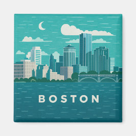 Massachusetts Night Cityscape | Boston Skyline Art マグネット
