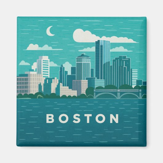Massachusetts Night Cityscape | Boston Skyline Art マグネット (正面)