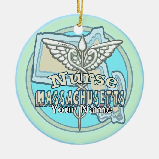 Massachusetts Nurse Caduceus セラミックオーナメント (正面)