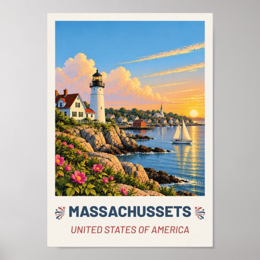 Massachusetts USA – Vintage Travel Poster ポスター (正面)