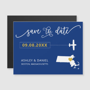 Massachusetts Wedding Save the Date Card, Map マグネット招待状