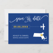 Massachusetts Wedding Save the Date Card, Map マグネット招待状 (正面)